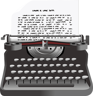 A classic typewriter showing a piece of paper with words in paragraph form