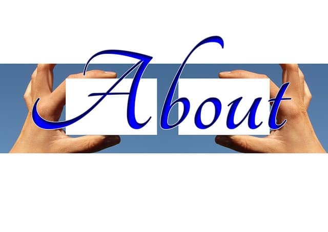 Using the words "about us" to mean explaining who Colleen Atwood is to the prospective client